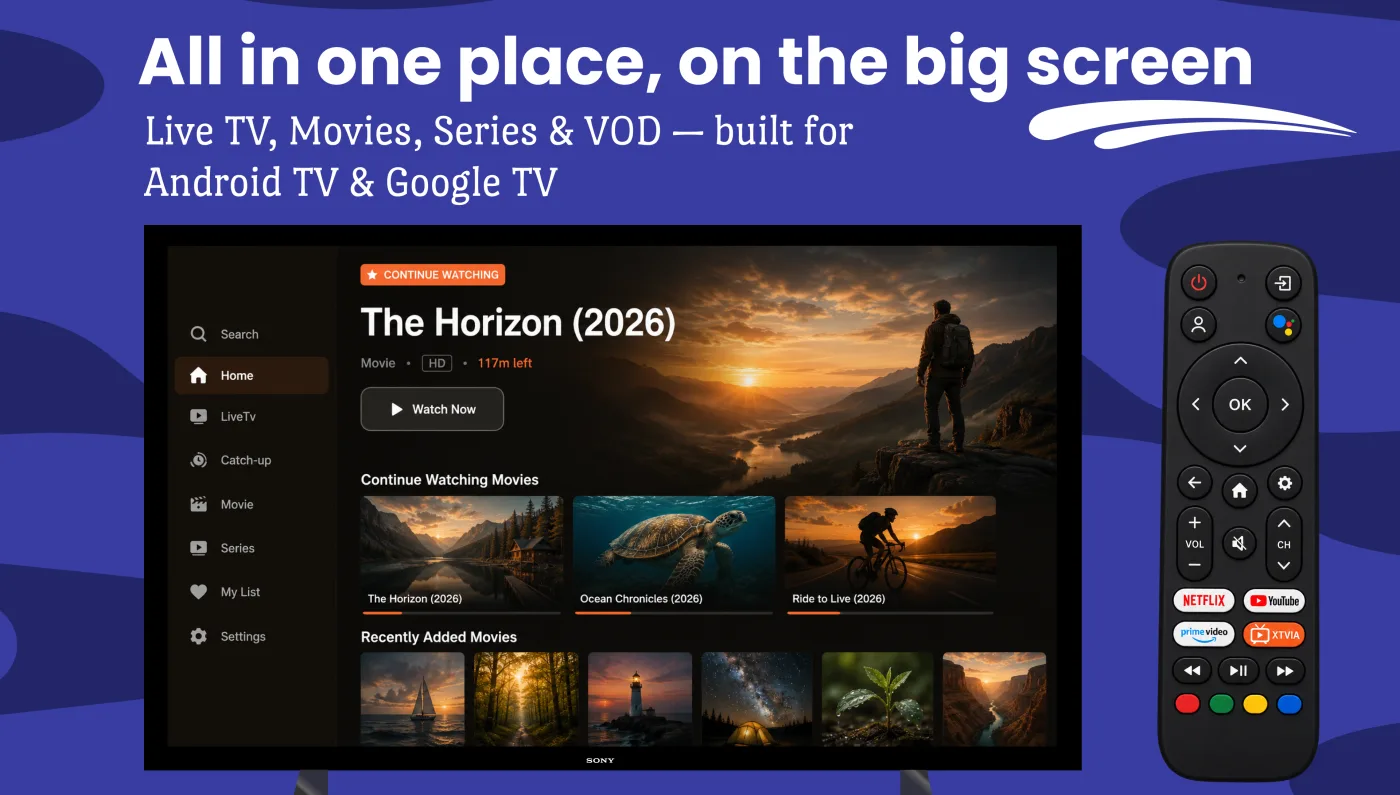 TV — home screen with Continue Watching and Recently Added rows